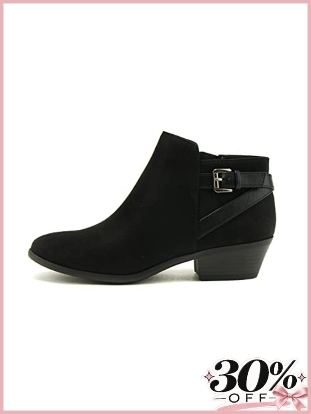 Faux Suede Round Toe Stacked Heel Western Ankle Bootie